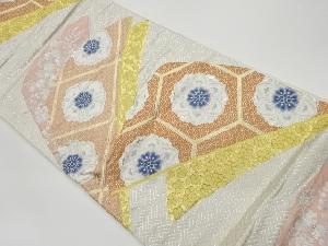 リサイクル　菱に亀甲・華紋・花模様織出し袋帯